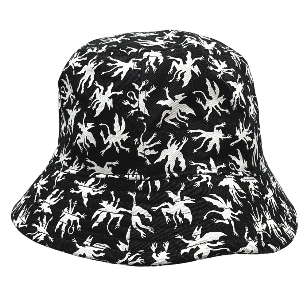 Lurking Class by Sketchy Tank Bucket Hat Devil Pattern Black White Cotton